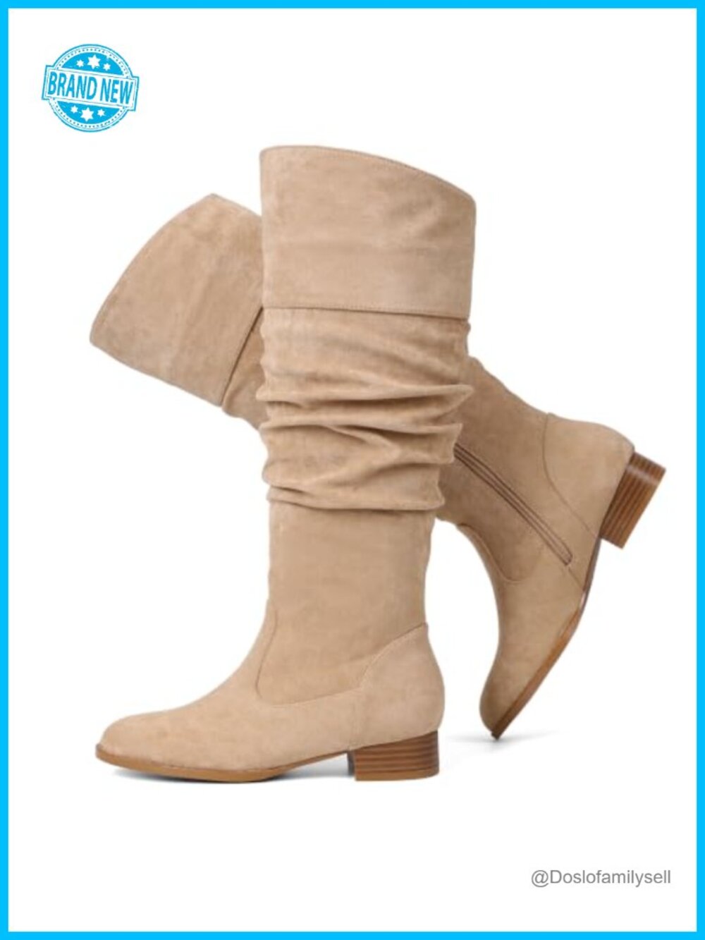 Suede Knee High Flat Slouchy Boots with Zipper